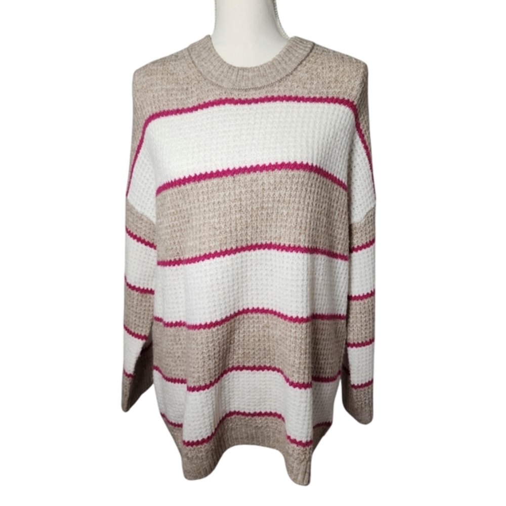 American Eagle Striped‎ Beige and Pink Women's Knit Sweater